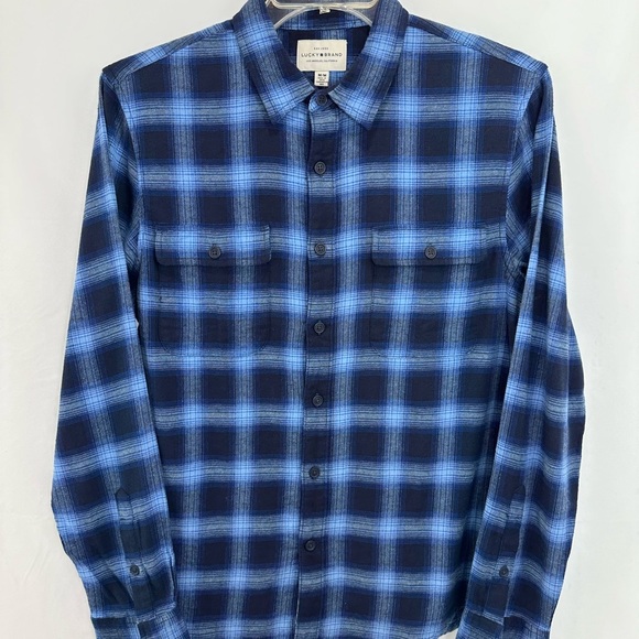 NWOT Lucky Brand Blue Plaid Button Down Shirt Size Medium - Picture 2 of 10